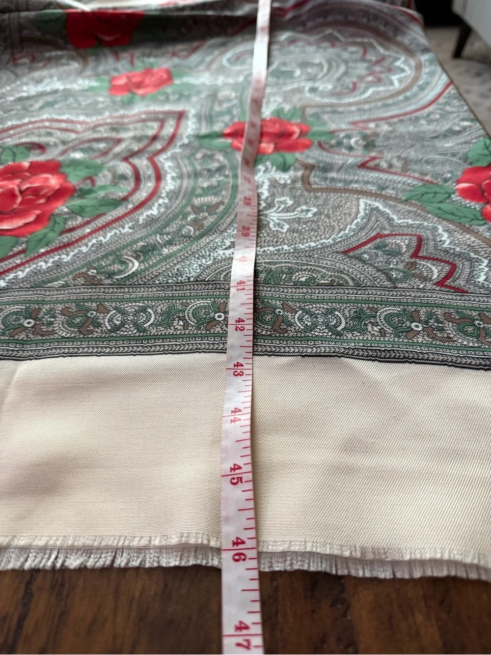 Luca Castellani Cream Floral Paisley Scarf with Red Roses, Black and Green